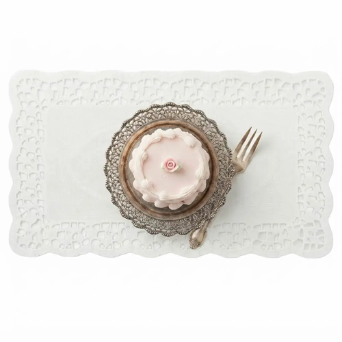 Zdjęcie produktu Serwetki Ażurowe Prostokątne pod Tort Ciasto 24x14cm 100 sztuk
