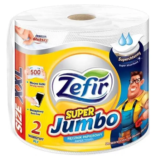 Zdjęcie produktu Ręcznik Papierowy Kuchenny Zefir Super Jumbo 2 warstwy miękki wytrzymały superchłonny 500 listków