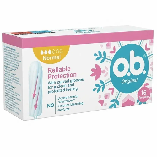 Zdjęcie produktu Tampony OB Reliable Protection Normal ze Skręconymi Rowkami Ochrona i Uczucie Świeżości 16 sztuk