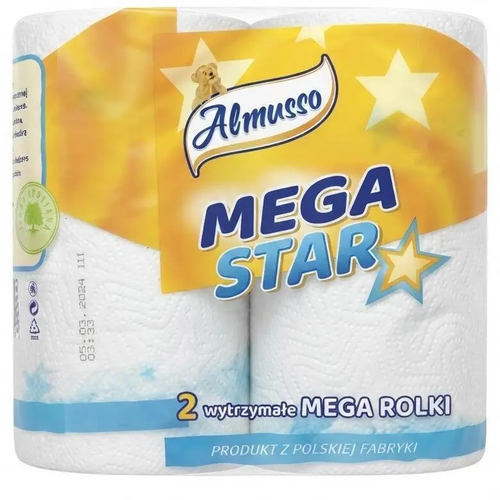 Zdjęcie produktu Ręcznik Papierowy Kuchenny Almusso Mega Star 2 rolki Produkt Polski 100% Cellulozy 20x20m