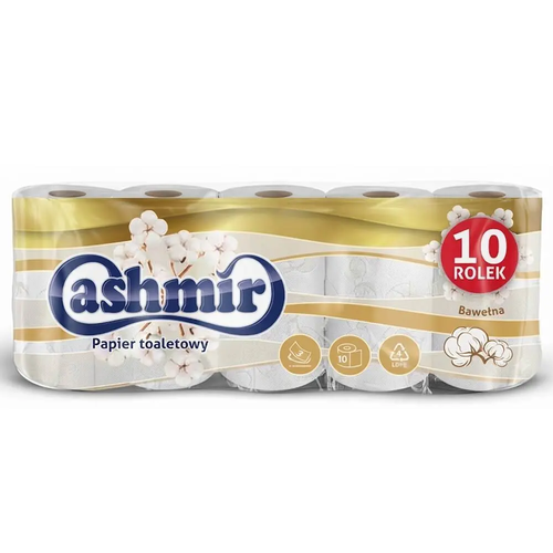Zdjęcie produktu Ekskluzywny Papier Toaletowy Cashmir Bawełniany 100% Cellulozy 10 Rolek 