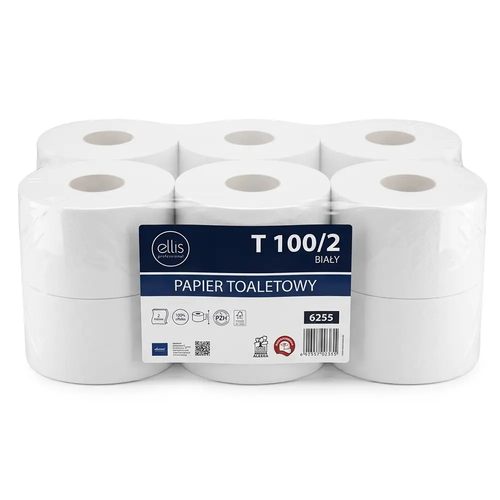 Zdjęcie produktu Papier toaletowy jumbo dwuwarstwowy celuloza duża rolka biały 90 m