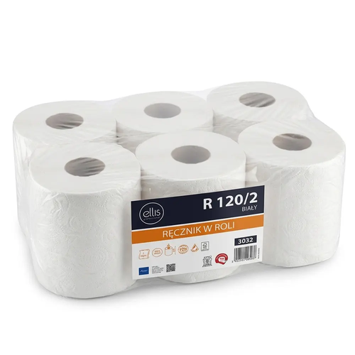 Zdjęcie produktu Ręcznik papierowy w roli biały dwuwarstwowy celuloza chłonny wytrzymały 19cm