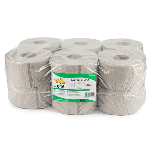 Zdjęcie produktu Papier toaletowy jumbo kaczor szary duża rolka makulaturowy recykling 19cm
