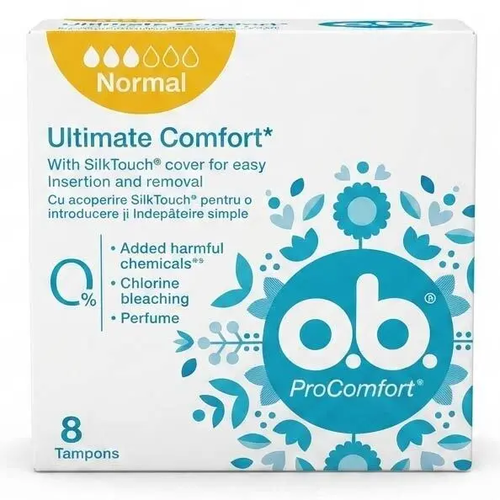 Zdjęcie produktu Tampony OB Ultimate Comfort Normal Super Otoczka Silktouch Gładkie 8 sztuk