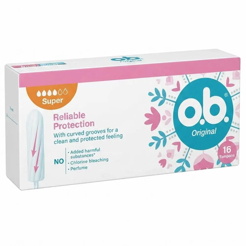 Zdjęcie produktu Tampony OB Reliable Protection Super wyjątkowy komfort na średnie i intensywne krwawienie 16 sztuk