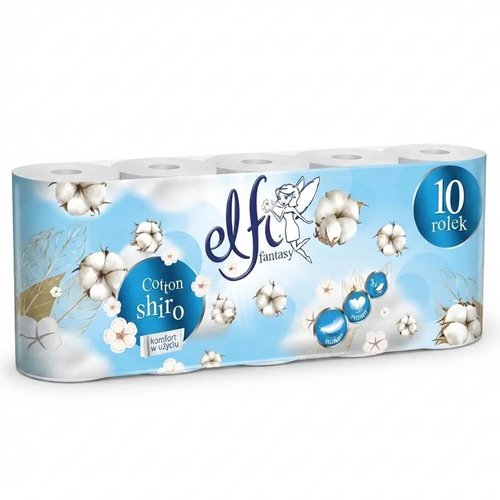 Zdjęcie produktu Papier Toaletowy Elfi Cotton Shiro Biały bawełniany 3-warstwy 10 rolek 