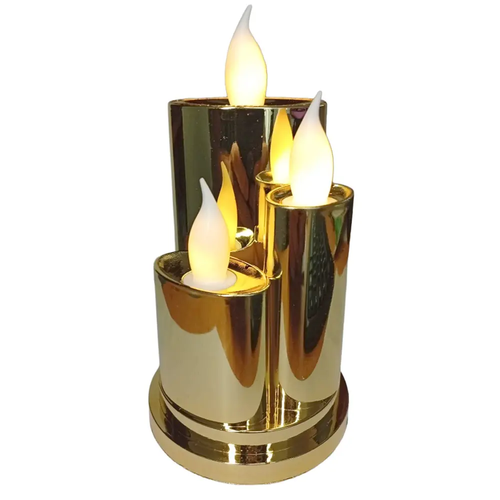 Zdjęcie produktu Znicz Wkład do Zniczy Swieca LED Złoty ciepłe światło 3 filary baterie w komplecie 16cm 1 szt.