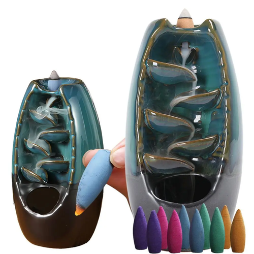 Zdjęcie produktu Kominek Zapachowy Wodospad Ceramiczny Niebieski z Kadzidełkami 