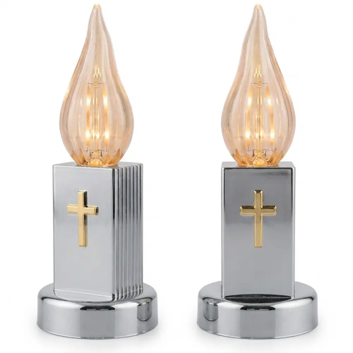 Zdjęcie produktu Wkład Znicz LED Świeca Subito Księga Srebrny Krzyż Ciepły Płomień na baterie w komplecie 16cm 1 szt.