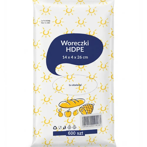 Zdjęcie produktu Woreczki na Pieczywo Bułki Drożdżówki Warzywa Mięso HDPE 14/4/26 600 szt.