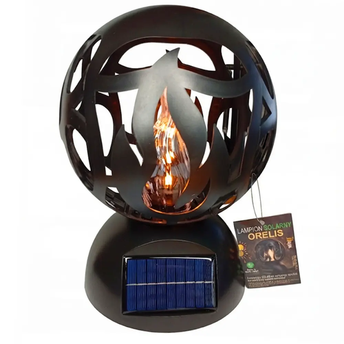 Zdjęcie produktu Lampion Znicz Solarny LED na Cmentarz Kula Czarny Ciepłe Światło Z Wymiennymi Akumulatorkami 25 cm