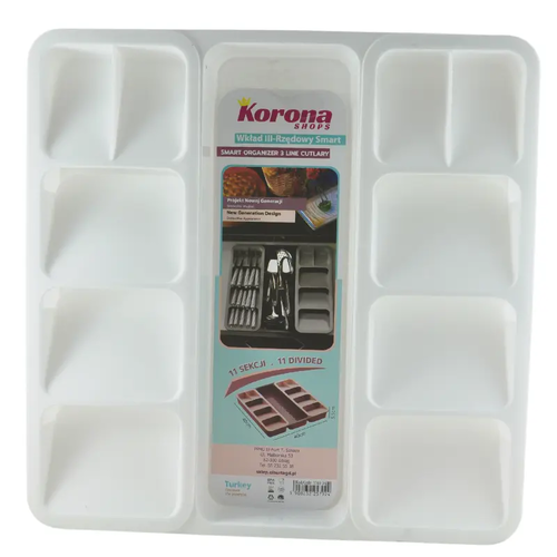 Zdjęcie produktu Organizer Wkład do Szuflady Biały 3-rzędowy na Sztucce Noże Widelce Przybory Kuchenne 40x40x5,5 Smart