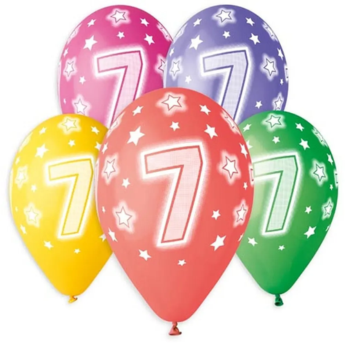 Zdjęcie produktu Zestaw Balonów na Urodziny Premium Hel Nadruk Cyfra 7 mix kolor 33 cm 5szt.