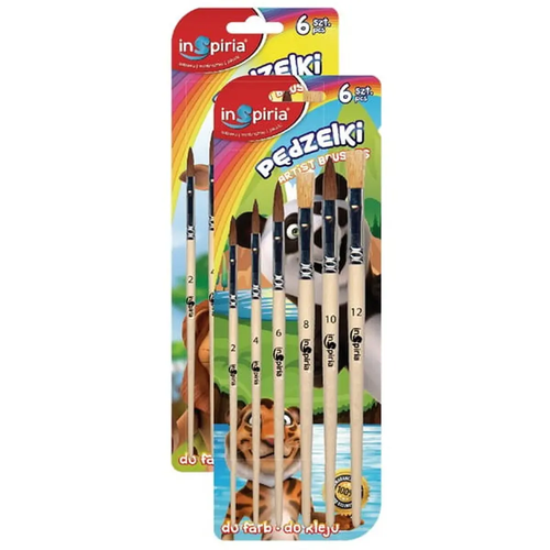 Zdjęcie produktu Pędzelki do Malowania Szkolne 6 Sztuk Inspiria 2-12 Różne Rozmiary mix wzór 1 opak.