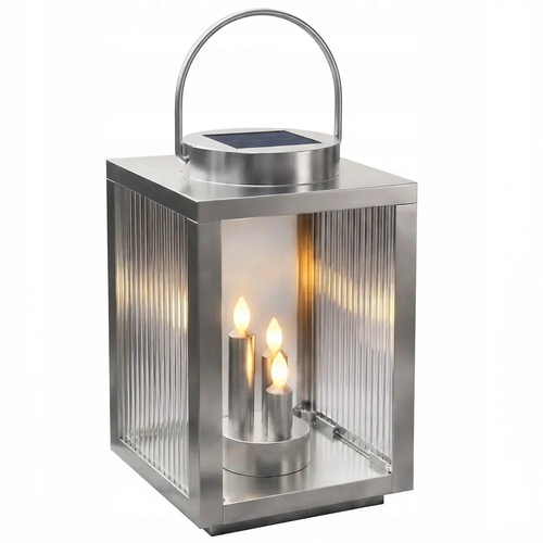 Zdjęcie produktu Znicz Solarny na Cmentarz Duży Srebrny Latarnia LED Całoroczny XXL 28cm