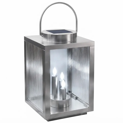 Zdjęcie produktu Znicz Solarny na Cmentarz Glamour Duży Srebrny Latarnia LED Całoroczny XXL 28cm