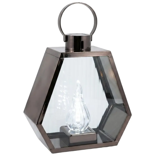 Zdjęcie produktu Znicz Latarnia LED na Cmentarz Duży Czarny z Wkładem LED Żywy Płomień Hexagonalny XXL 23cm