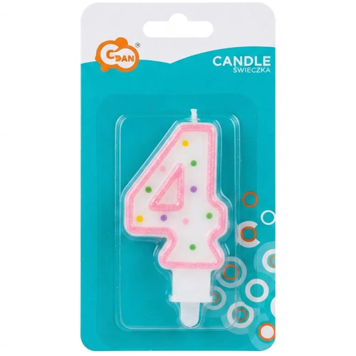 Zdjęcie produktu Świeczka Cyferka na Tort Urodzinowy Cyfra 4 z Kropeczkami 7,5 cm