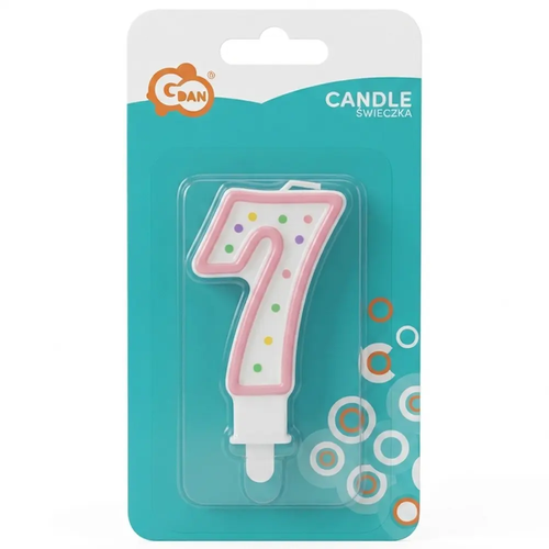 Zdjęcie produktu Świeczka Cyferka na Tort Urodzinowy Cyfra 7 z Kropeczkami 7,5 cm