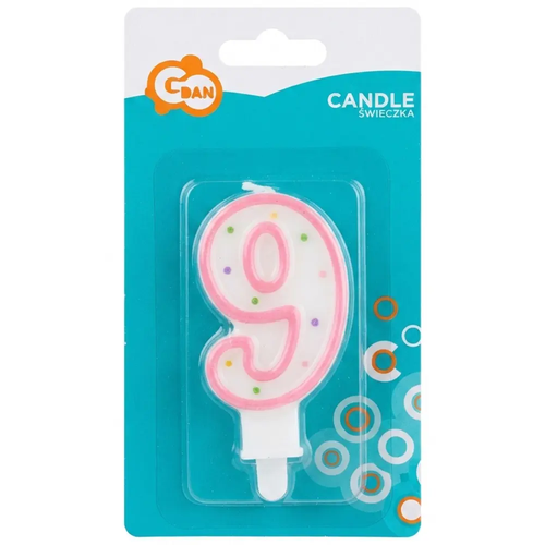 Zdjęcie produktu Świeczka Cyferka na Tort Urodzinowy Cyfra 9 z Kropeczkami 7,5 cm