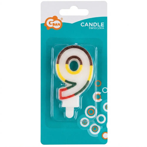 Zdjęcie produktu Świeczka Cyferka na Tort Urodzinowy Cyfra 9 z Kropeczkami 7,5 cm