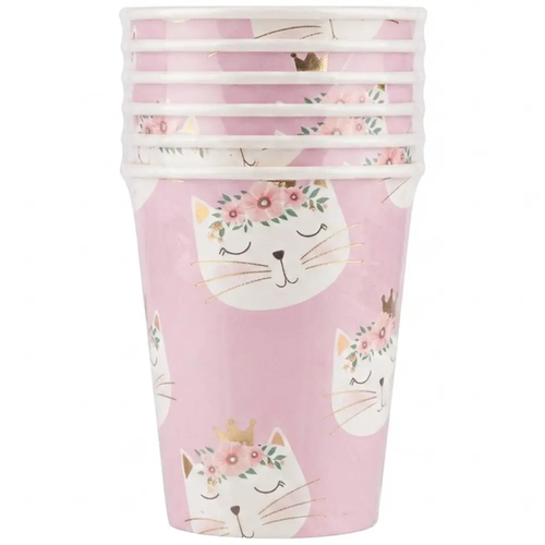 Zdjęcie produktu Kubki Papierowe Kotki ze Złotą Koronową na Imprezę Urodziny Przyjęcie 250 ml 6 szt. 