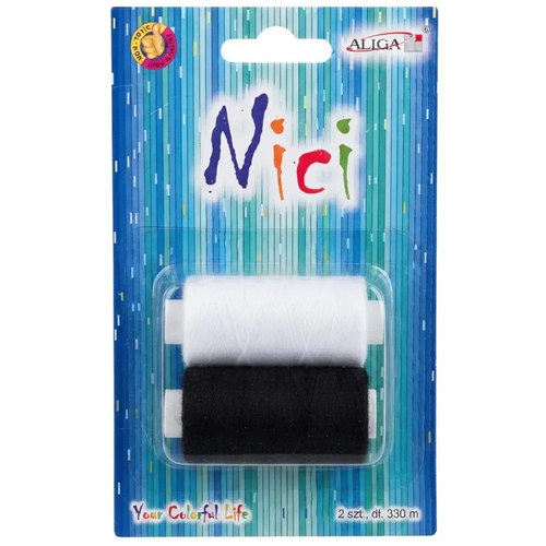 Zdjęcie produktu Nici do Szycia Czarna i Biała Uniwersalne Mocne Poliestrowe Szpulki Maszyna 2x330m