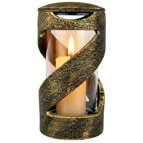Zdjęcie produktu Znicz Lampion na Cmentarz Nastro Szklany Ceramiczny Duży 29cm XXL Złoty Bardzo Solidny 2,8kg 