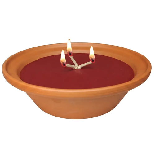 Zdjęcie produktu Znicz Otwarty Ceramiczny Gips Gliniany C6 Tradycyjny z Potrójnym Knotem Zapachowy Różany 6x22cm