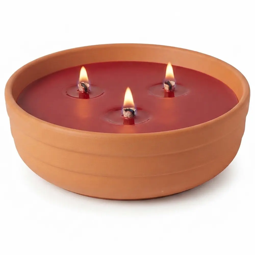 Zdjęcie produktu Znicz Otwarty Ceramiczny Gips Gliniany C7 Tradycyjny z Potrójnym Knotem Zapachowy Różany 6x32cm
