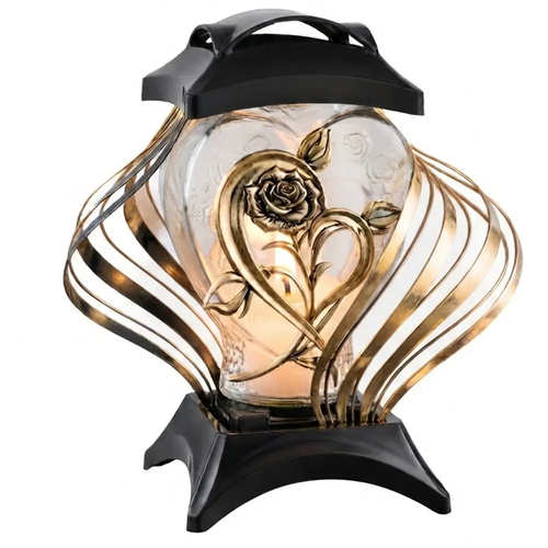 Zdjęcie produktu Znicz Szklany na Cmentarz Złoty Srebrny Róża Serce Wstęga Piękny Duży XXL 34 cm mix kolor 1 szt.