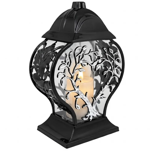 Zdjęcie produktu Znicz na Cmentarz Lampion AP Metalizowany Srebrno-Czarny Drzewo Serce na Wkład 33cm