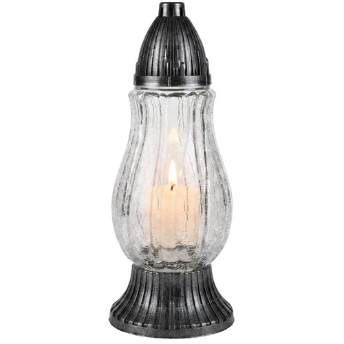 Zdjęcie produktu Znicz Szklany na Cmentarz Lampion Flakonik Mrożony 31cm na Wkład Led lub Parafinowy