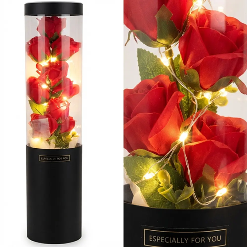 Zdjęcie produktu Wieczny Bukiet Czerwone Róże w Tubie LED 50cm 1014 Idealne na Prezent na Baterie
