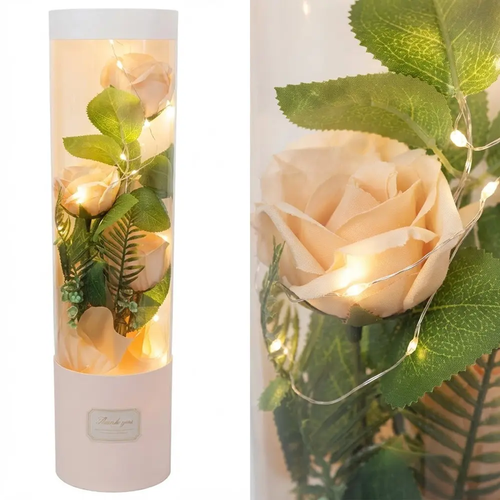 Zdjęcie produktu Wieczny Bukiet Róż Ecri w Tubie LED 40 cm 1112 Idealne na Prezent na Baterie