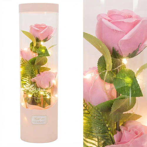 Zdjęcie produktu Wieczny Bukiet Róż w Tubie LED 40 cm 1114 Różowe Róże Idealne na Prezent na Baterie