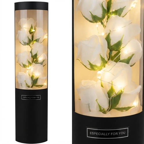 Zdjęcie produktu Wieczny Bukiet Białe Róże w Tubie LED 50 cm 1015 Idealne na Prezent na Baterie