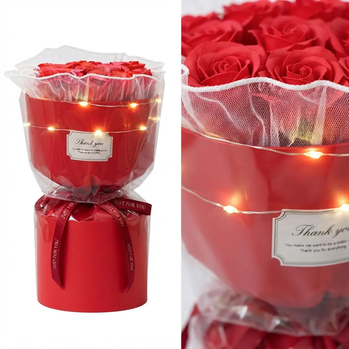 Zdjęcie produktu Wieczny Bukiet Czerwone Róże w Tubie Z Łańcuchem LED 26 cm 1125 Idealne na Prezent na Baterie