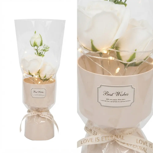 Zdjęcie produktu Wieczny Bukiet Białych Róż w Tubie Z Łańcuchem LED 34 cm 1122 Idealne na Prezent na Baterie