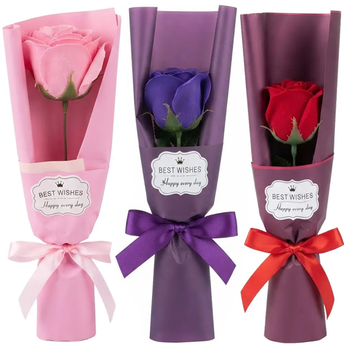 Wieczna Róża ze Wstążką w Papierze Ozdobnym 32cm na Walentynki Dzień Kobiet Dzień Matki mix kolor 1 szt.