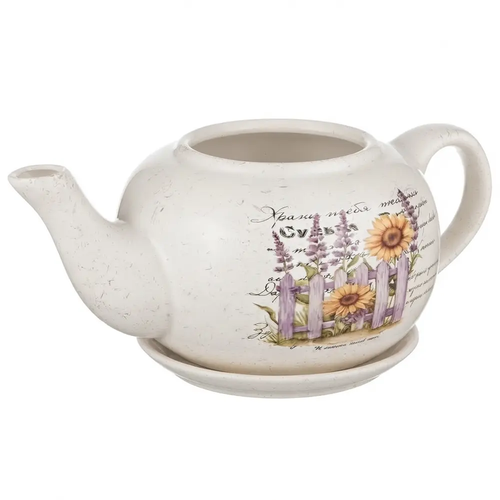 Osłonka Ceramiczna na Doniczkę na Kwiaty Czajnik Biała Dekoracyjna 40x25x16 cm mix wzór 1 szt.