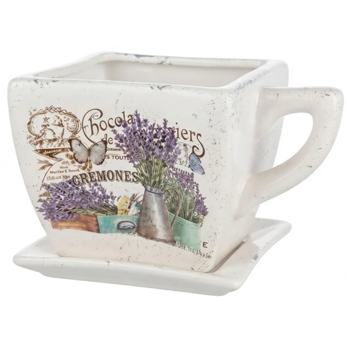 Doniczka Ceramiczna na Kwiaty Filiżanka 1238 Biała Dekoracyjna 18x14x12,5 cm mix wzór 1 szt.