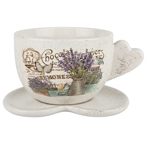 Doniczka Ceramiczna na Kwiaty Filiżanka 1184 Biała Dekoracyjna 25x19x14 cm mix wzór 1 szt.