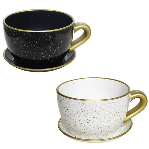 Zdjęcie produktu Doniczka Ceramiczna na Kwiaty Filiżanka 1177 Czarna Dekoracyjna 24x19x14 cm mix wzór 1 szt.