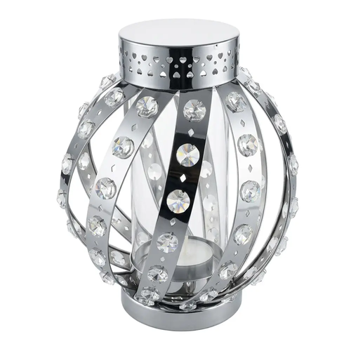 Zdjęcie produktu Znicz lampion ekskluzywny szklany z kryształkami kula grafit ZM6 25 cm