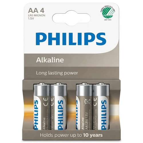 Baterie Alkaliczne Philips Alkaline AA 1,5V LR6 4 sztuki długi termin aż do 2036r.