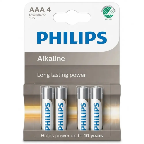 Baterie Alkaliczne Philips Alkaline AAA 1,5V LR03 LR3 4 sztuki długi termin aż do 2036r.