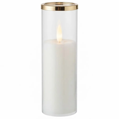 Wkład Znicz Świeca LED Tuba Biało Złoty Żółte Światło Lampa Dekoracyjna 5,5x17cm 
