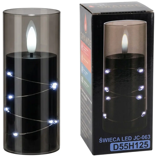 Zdjęcie produktu Znicz Wkład Świeca LED Czarno Biała Tuba z Łańcuszkiem LED z Bateriami 5,5 x 12,5 cm
